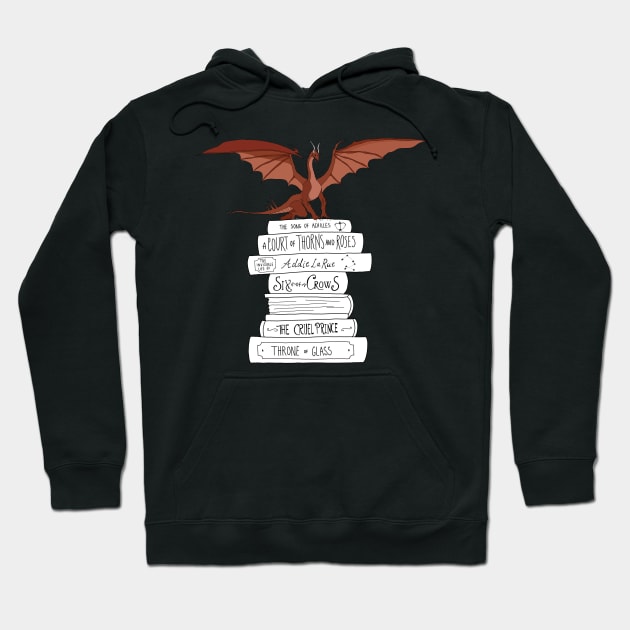 YA fantasy book stack and dragon Hoodie by bookloversclub